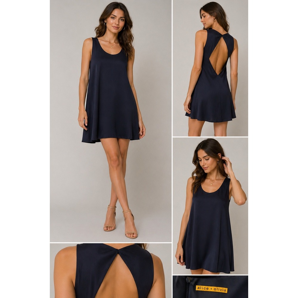 Alice + Olivia Silk Mini Dress‎ Navy Blue - Size Small Petite
